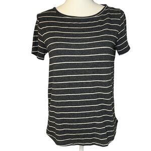 Pink Clover Daisee White Gray Striped Flannel Top Short Sleeve Tee Pullover M L